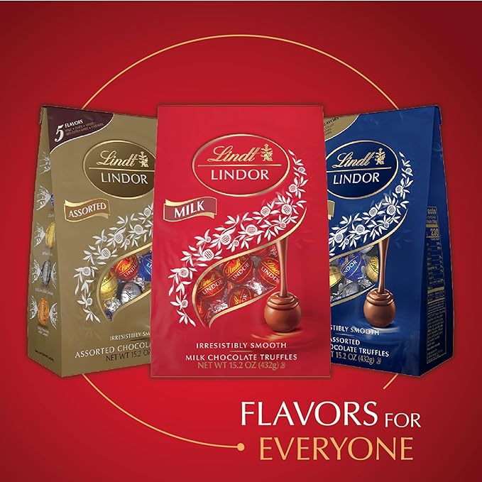 Lindt LINDOR Milk Chocolate Candy Truffles, Milk Chocolate with Melting Truffle Center, 15.2 oz. Bag
