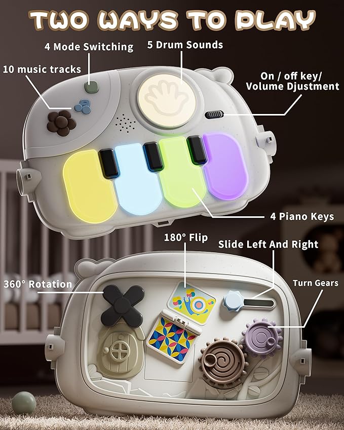 Baby Play Mat Baby Toys,Baby Gym Tummy Time Play Piano Activity Mat with 5 Infant Sensory Toys,Music & Light Infant Newborn Gifts for Babies Toddlers 0-3 6-9 11 12 Months.