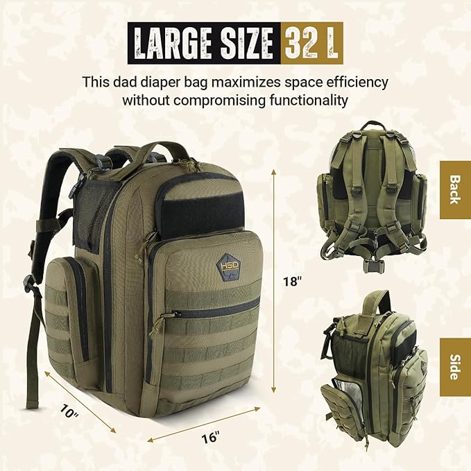 HighSpeedDaddy - Baby Diaper Backpack, Military-Grade, Waterproof, Compact Baby Travel Bag with Diaper Changing Mat