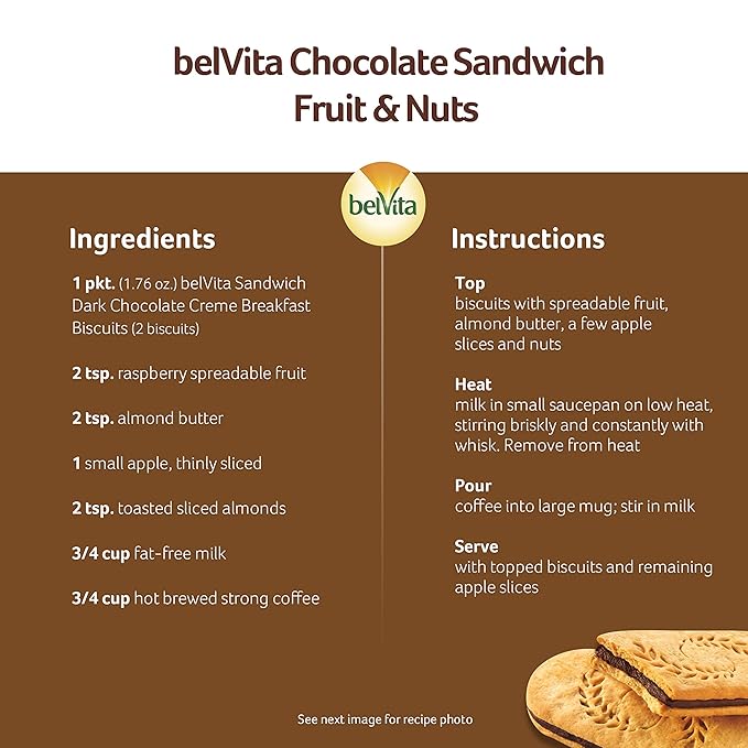 belVita Breakfast Sandwich Dark Chocolate Creme Breakfast Biscuits, 64 Total Packs, 8 Boxes (2 Sandwiches Per Pack)