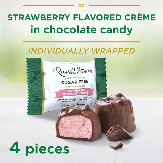 RUSSELL STOVER Sugar Free Strawberry Flavored Crème Candy, 2 oz. bag (Pack of 10)