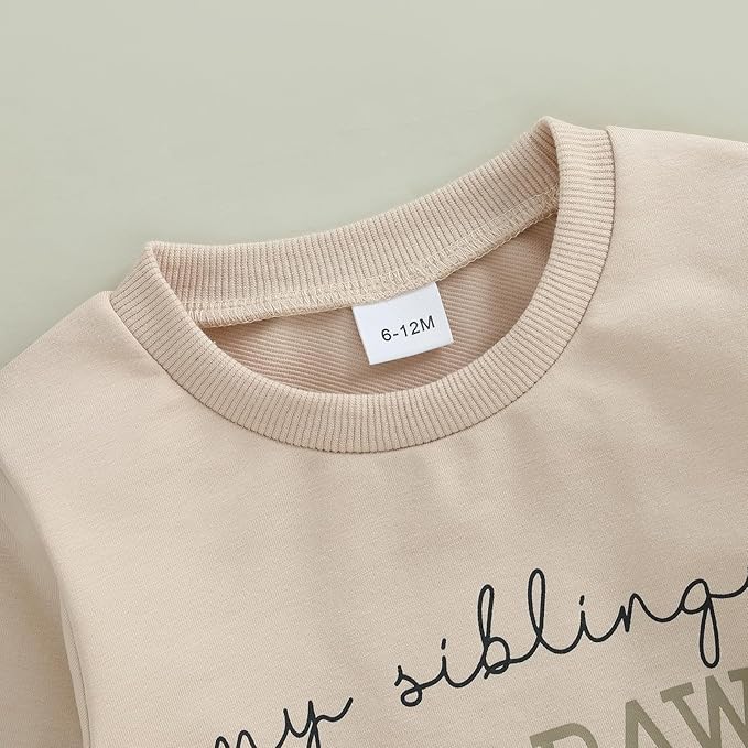 Kupretty Baby Boy Girl Sweatshirt Romper Cute Winter Fall Clothes Siblings Crew Neck Long Sleeve Bubble Infant Bodysuit