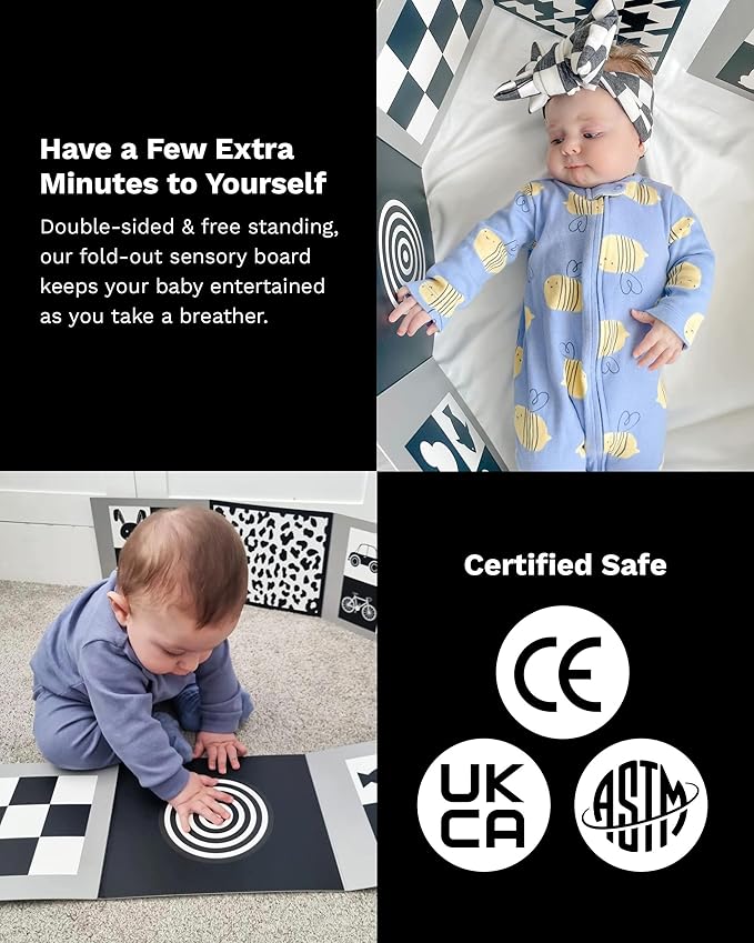Samuel Sensory Board for Babies - Supersized Black and White Baby Cards for Developmental Newborn Tummy Time Toys - 100cm Newborn Black & White Toys for 0-3 Months & Older - Thick Stand Up Board No. 1