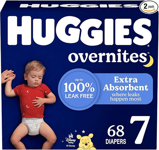 Huggies Size 7 Overnites Baby Diapers: Overnight Diapers, Size 7 (41+ lbs), 68 Ct (2 Packs of 34), Packaging May Vary