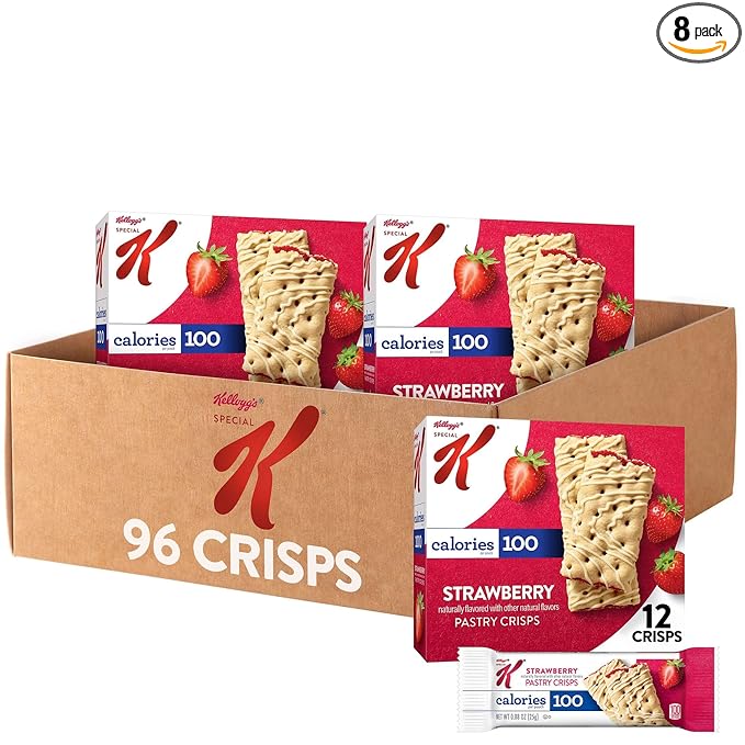 Special K Bar Pastry Crisps, Breakfast Bars, 100 Calorie Snacks, Strawberry (8 Boxes, 96 Count)
