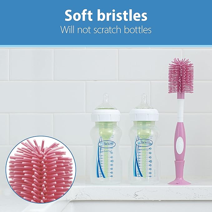 Dr. Brown's Baby Bottle and Nipple Brush Soft Touch and Sponge Brush, Pink Variety Pack, 2 Count