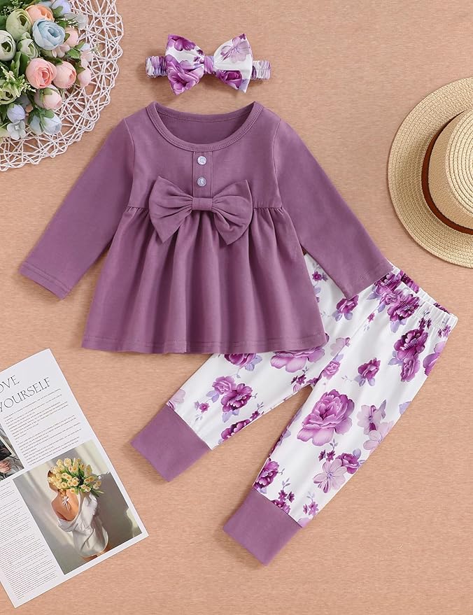 oklady Toddler Baby Girl Clothes Solid Color Ruffle Tops Floral Pants with Headband Fall Winter Cute Girl Outfits