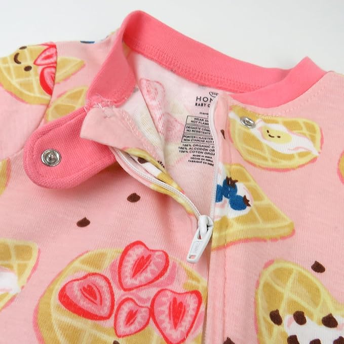 HonestBaby Non-Slip Footed Pajamas One-Piece Sleeper Zip-Front Pjs 100% Organic Cotton for Baby Girls