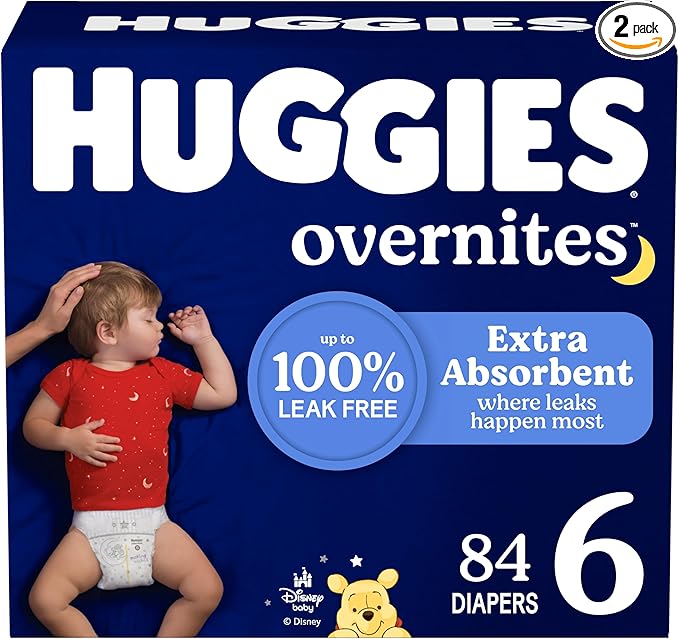 Huggies Size 6 Overnites Baby Diapers: Overnight Diapers, Size 6 (35+ lbs), 84 Ct (2 Packs of 42), Packaging May Vary