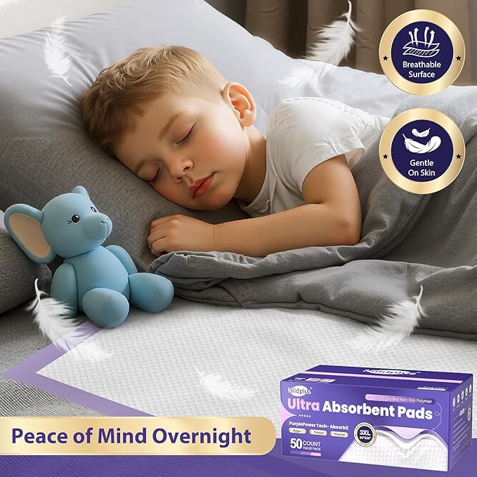 110 Grams Heavy Duty Bed Pads 30''X36'', 50 Count MILDPLUS Purple Disposable Underpads with Anti-Slip Film, Extra Large Chucks Pads, 3X Thicker Incontinence Pads for Adults, Kids or Pet