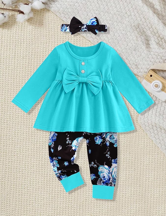 oklady Toddler Baby Girl Clothes Solid Color Ruffle Tops Floral Pants with Headband Fall Winter Cute Girl Outfits