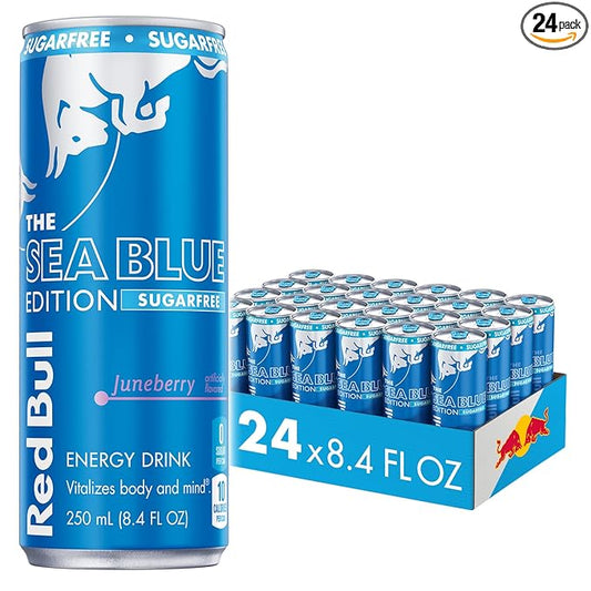 Red Bull Sea Blue Edition Sugar Free Energy Drink, Juneberry, 8.4 fl. oz., Case of 24 cans, with 80mg Caffeine, Taurine & B Vitamins