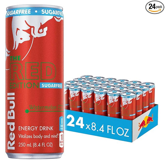 Red Bull Red Edition Sugar Free Energy Drink, Watermelon, with 80mg Caffeine plus Taurine & B Vitamins, 8.4 Fl Oz, Pack of 24 Cans
