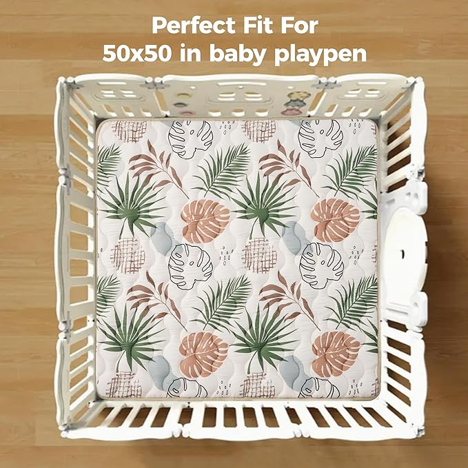 Bunnikins & Clover Baby Play Mats for Floor, 50"x50" Thicken Soft Play Mat, Foldable and Non Slip One-Piece Crawling Mat, Machine Washable Foam Play Mat for Baby, Toddlers Infants, Tummy Time