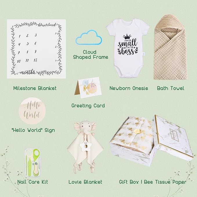 Gender Reveal Gifts,8Pcs for Newborn Boys&Girls, for First Time Expecting Parents to Be, Pregnancy Announcement & Baby Arrival Gift Basket