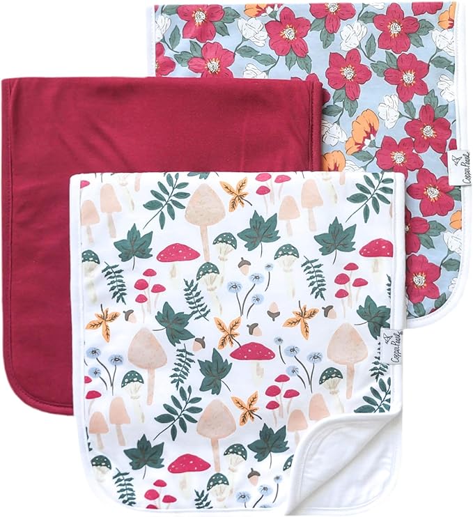 Copper Pearl Premium Baby Burp Cloths - 3-Pack Large Cotton Burp Cloths, Extra Soft Spit Up Rags with 3 Absorbent Layers, Perfect for Baby Girl Gifts (21" x 10" Size, Ivy Set)