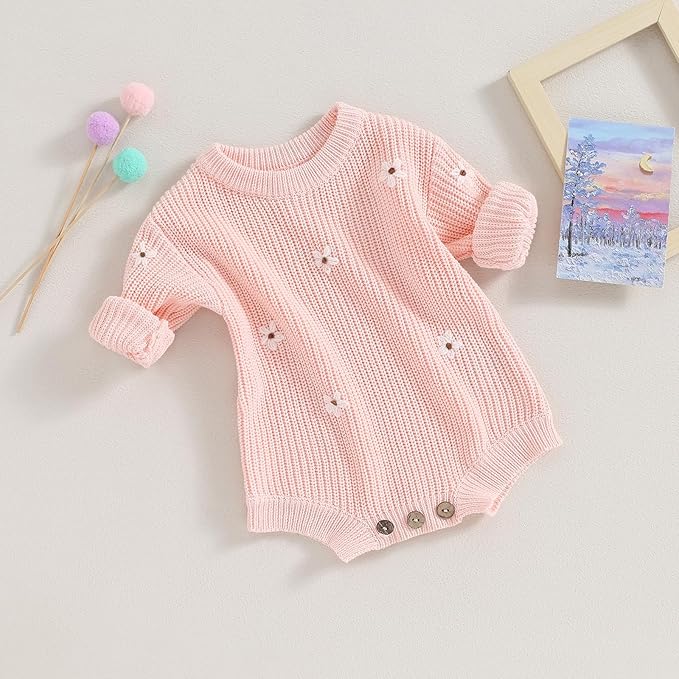 FYBITBO Baby Girl Boy Sweater Knit Oversized Pullover Sweatshirt Romper Onesie Warm Fall Winter Clothes Outfit Newborn