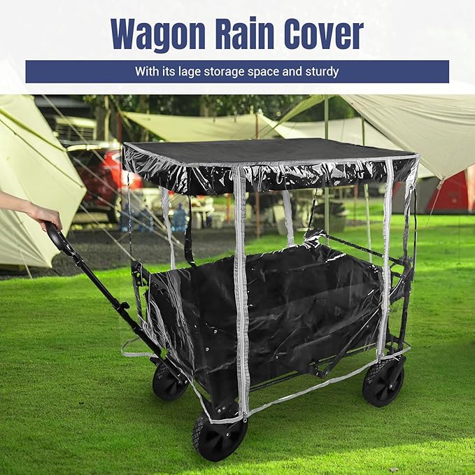 LOSCHEN Wagon Rain Wind Cover for Outdoor Garden Camping Picnic Wagon Stroller Waterproof,Folding Trolley Cart Accessories, EVA Material(Cart Not Included)