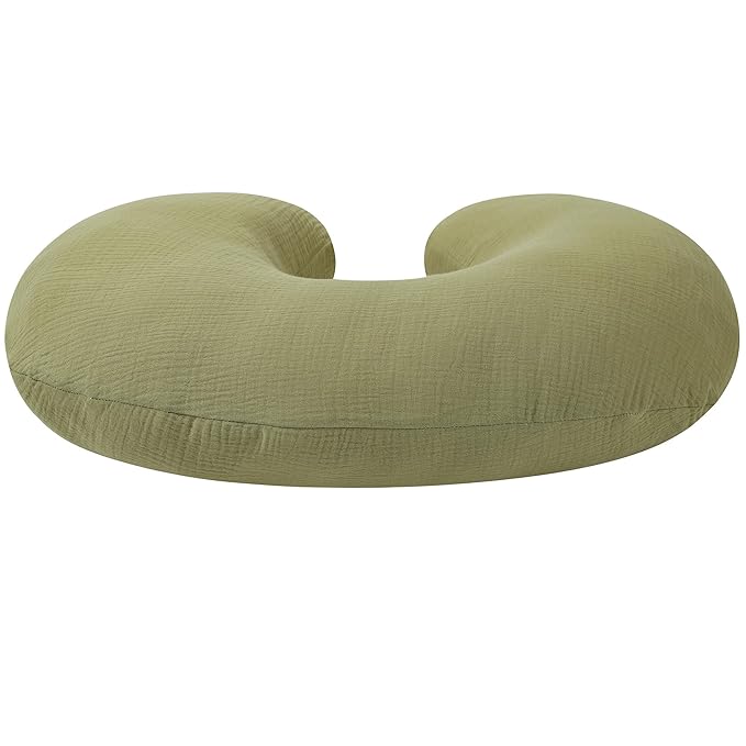 Onacosht Muslin Nursing Pillow Cover 2 Pack 100% Cotton Ultra Soft Breastfeeding Pillow Covers for Baby Boy and Girl, Light Green and Beige