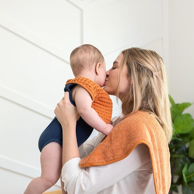 Bella Tunno Baby Bibs and Burp Cloths Set – Reversible Drool Bibs and Soft Absorbent Newborn Burp Cloths, OEKO-TEX Certified (Pumpkin)