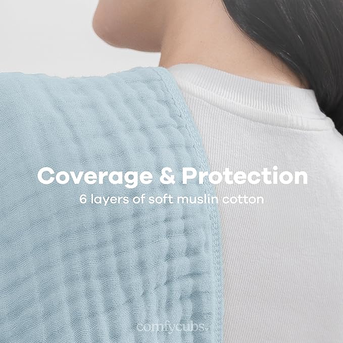 Comfy Cubs Muslin Burp Cloths 20" x 10", Pack of 6 - Large, 6-Layer, Ultra Absorbent 100% Cotton for Baby Drool and Messes - Soft, Safe & Gentle Baby Burp Cloths Set for Boys & Girls - Sky Blue