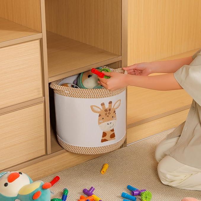 Toy Basket for Baby Laundry Hamper Blanket Baskets Cute Giraffe Nursery Hampers Toy Storage Basket, Woven Cotton Rope Nursery Organization Bins For Girls Boys Kids Newborn Gifts Baskets