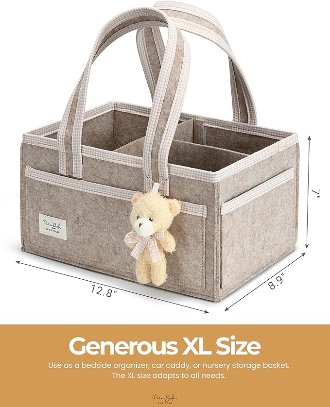 PeraBella XL Diaper Caddy Organizer With Handle, Baby Shower Gifts Basket Bag, Registry Search Must Haves Items, Newborn Girl Boy Nursery Storage Organizer, Baby Bag Essentials, Car Diaper Caddy Cart