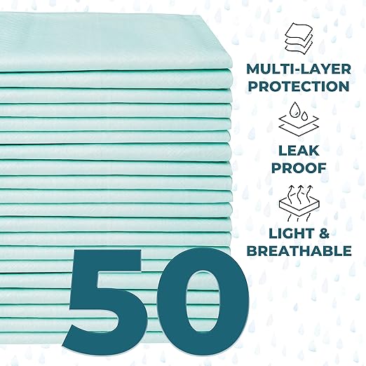 GREEN LIFESTYLE Underpads - Chucks Pads Disposable Adults, for use as Incontinence, Pet, Pee Pads for Dogs, Cats, Bunny, Seniors (Pack of 50 - 36x36)