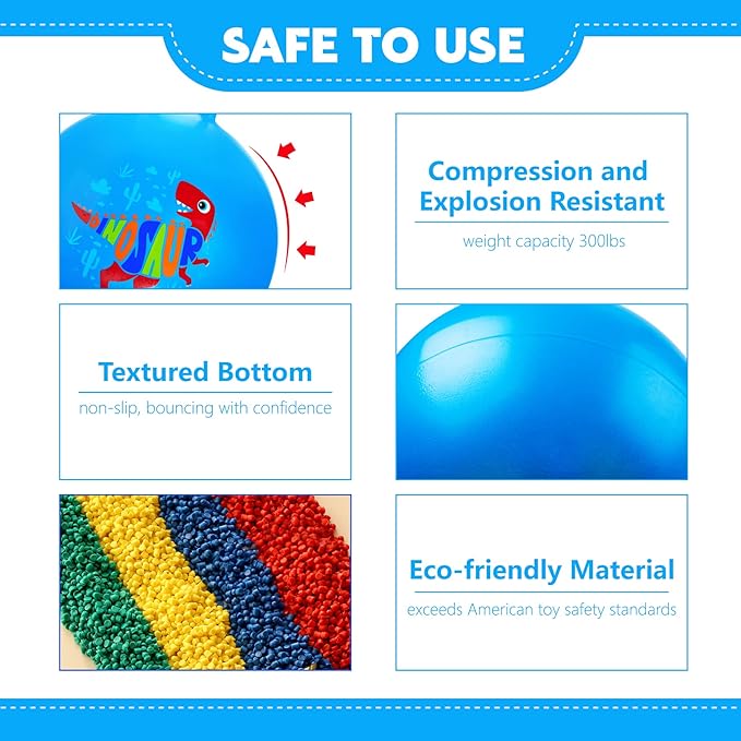 EVERICH TOY Hopper Ball, Dinosaur Hopping Toys for Kids, 18 Inch Bouncy Ball with Handle, Blue Inflatable Bouncing Hoppity Hop Toys for Boys and Girls Gifts