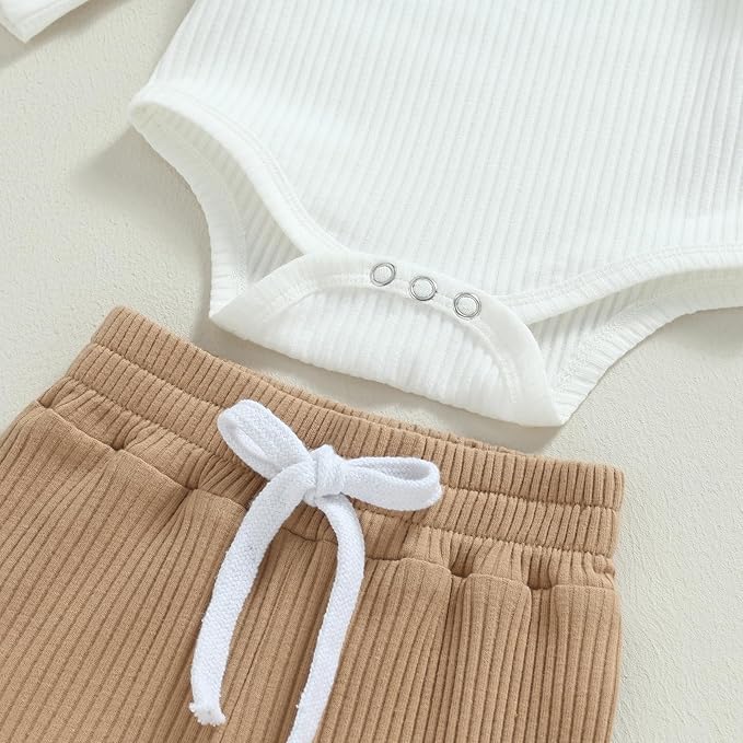Newborn Baby Boy Girl Clothes Ribbed Knitted Long Sleeve Romper Pants Solid Cotton Infant Fall Winter Outfits 2Pcs
