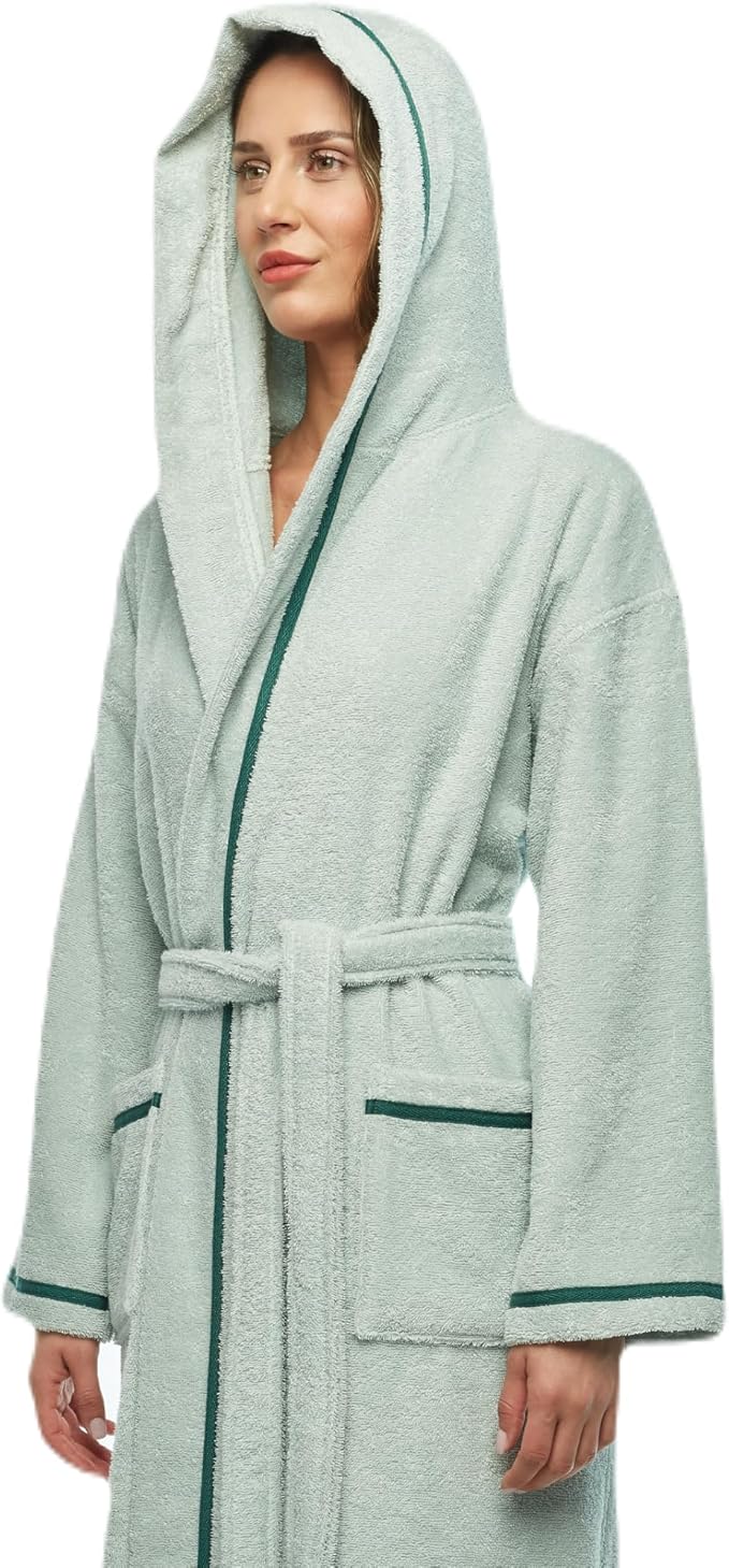 Arus Women's Hooded Classic Bathrobe Turkish Cotton Robe with Full Length Options