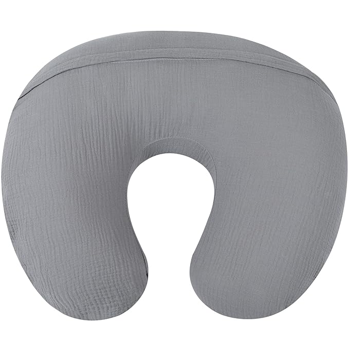 Onacosht Muslin Nursing Pillow Cover Soft 100% Cotton Feeding Pillow Slipcover Fits Standard Infant Nursing Pillow for Baby Boy and Girl, Grey