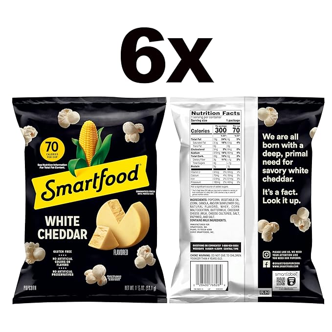 Smartfood Popcorn, White Cheddar, 1.875 Oz (Pack of 6)