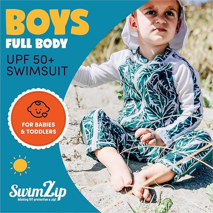 SwimZip Boys' Long-Sleeve UPF 50+ Swimsuit for Baby, Toddler, & Little Boys