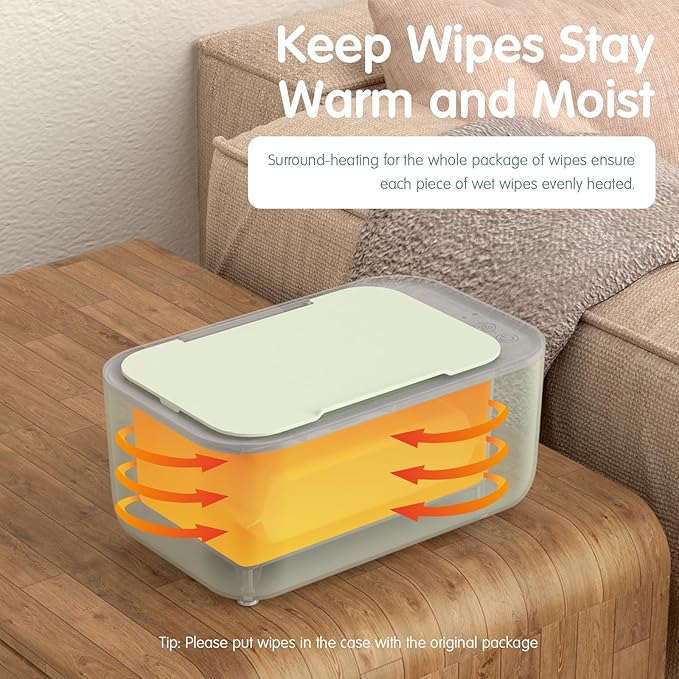 Baby Wipe Warmer, 3-Level Temperature Control, Quiet and Even Heating, Large Capacity for Diaper Changes – Green