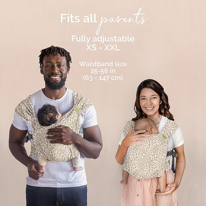 Boba Bliss Pre-Wrapped Baby Carrier with Buckle - Newborn to 7-35 lbs Light, Breathable & Easy to Adjust Hybrid Infant Sling & Toddler Carrier - Certified Hip-Healthy for 0-18 Months - Sand Leopard
