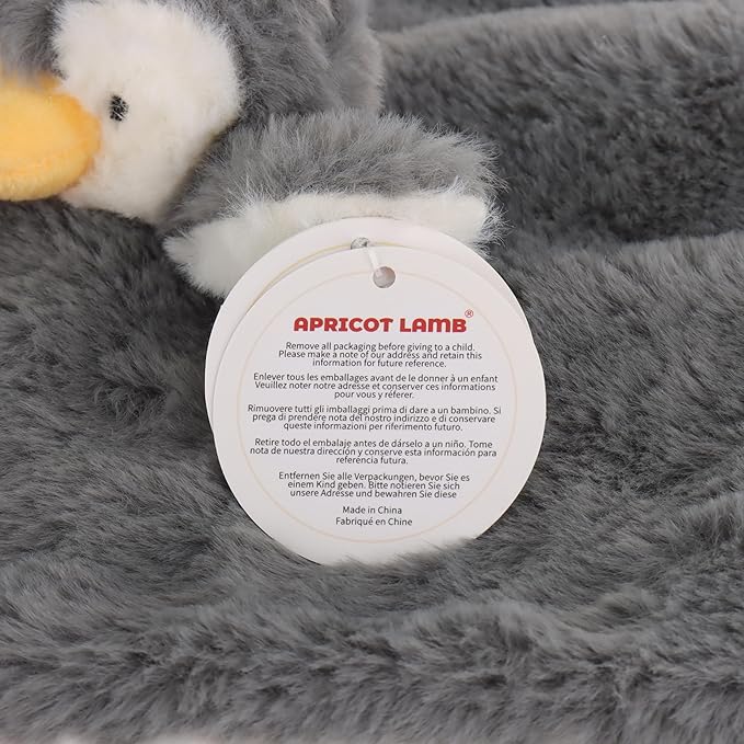 Apricot Lamb Stuffed Animals Soft Security Blanket Gray Penguin Infant Nursery Character Blanket Luxury Snuggler Plush(Gray Penguin, 14 Inches)