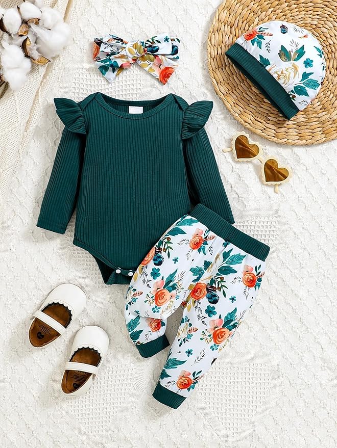 Baby Girl Clothes Newborn Infant Outfits Cute Summer Clothes Spring Romper Set+Hat+Headband