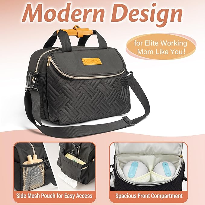 Wearable Breast Pump Bag Portable Breast Pumping Travel Bags for Work Mom Breastmilk Cooler Carrying Case for 6 Bottles with Adjustable Shoulder Strap Dividers Changing Mat