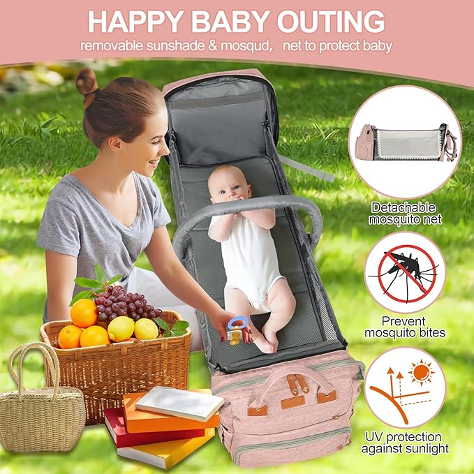 large diaper bag backpack，baby bag with changing station for Boys Girls，Multifunctional Diaper Bag，Mommy Bag With USB Charging Port（Pink）