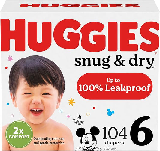 Huggies Size 6 Diapers, Snug & Dry Baby Diapers, Size 6 (35+ lbs), 104 Count, Packaging May Vary