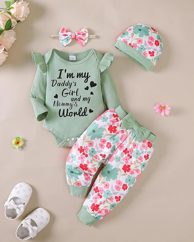 SUNNY PIGGY Baby Girl Clothes Newborn Outfits Infant Ruffle Romper 0-18M Fall Winter Flower Plaid Pants Clothing Set