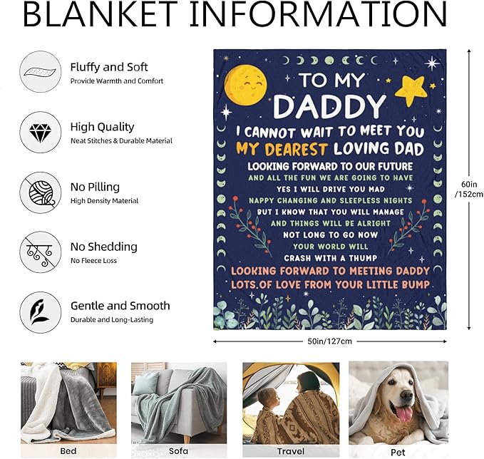 New Dads Gifts, First Time Dad Gifts, Expectant Dads Gift, Dad to be Gift Est 2025 - Flannel Blanket and Throws 50x60in