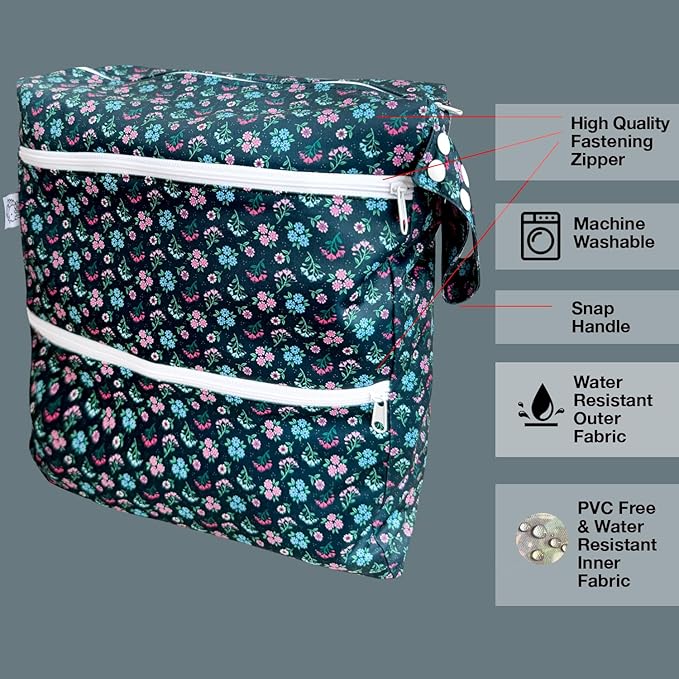 FLOCK THREE 3D Waterproof and Washable Wet Bag Luggage Organiser for Travel storage Stroller Daycare Baby Diapers Yoga Beach Pool Swimsuits Luggage Packing for Travel Accessories (Flower02)