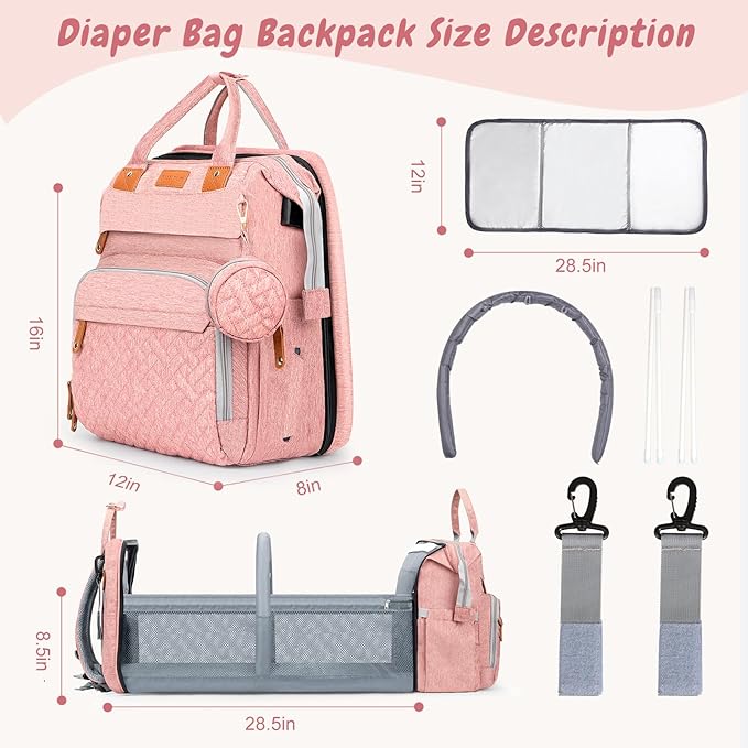 JOYCE Diaper Bag, with Diaper Changing Station, Multi-functional Large-capacity Diaper Bag Backpack, Best Gift for Newborns, Travel Essentials Diaper Bag Backpack (Pink)