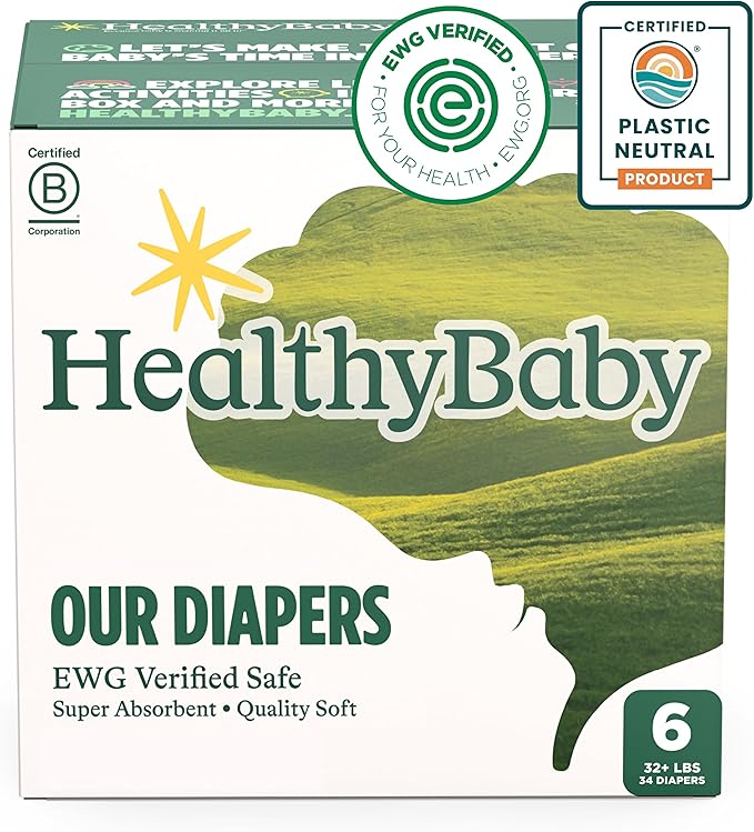 Our Diapers | EWG Verified Safe & Plant-Based Diapers | Leak Protection | Soft Organic Cotton Shell | Chlorine-Free Diaper for Sensitive Skin | Size 6 (Over 32 lbs) 34 Count