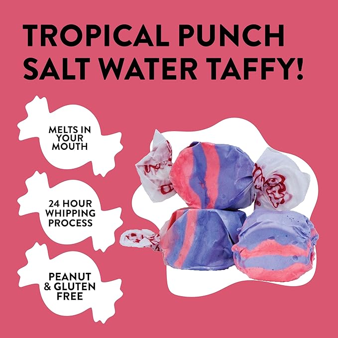 Taffy Town Saltwater Taffy- Tropical Punch | Gourmet Taffy| Nougat-Style Candy| Soft & Delicious| Sumer Snack Treats| Party Good Candies| 2.5lbs