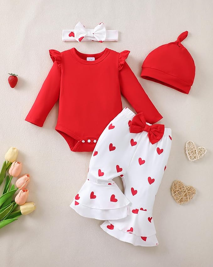 Renotemy Preemie Newborn Baby Girl Clothes Infant Romper Fall Winter Outfits Gifts for Girls Cute Bell Bottoms Pant Sets