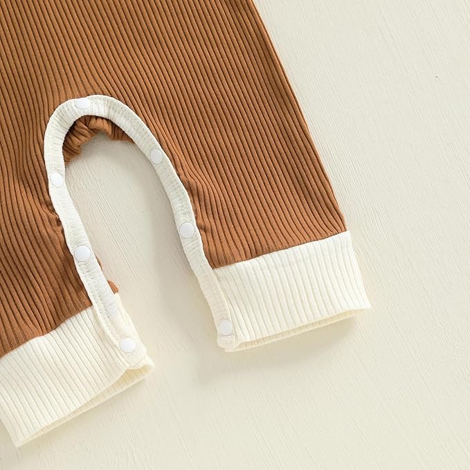 fhutpw Newborn Baby Boy Clothes Ribbed Knit Bodysuit 3 6 Months Infant Fall Long Sleeve Splicing Color Romper Jumpsuit & Hat