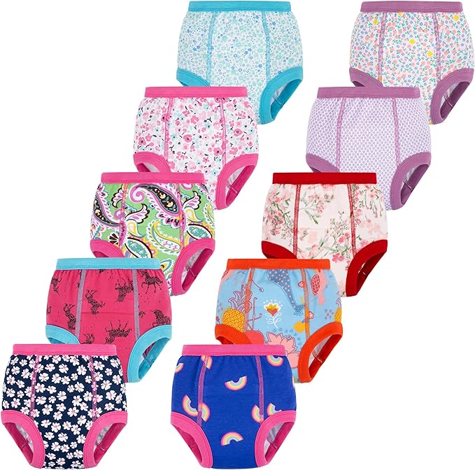 BIG ELEPHANT 10-Pack Baby Potty Training Underwear, Soft 100% Cotton Absorbent Training Pants for Boys & Girls, Ages 12M-10Y
